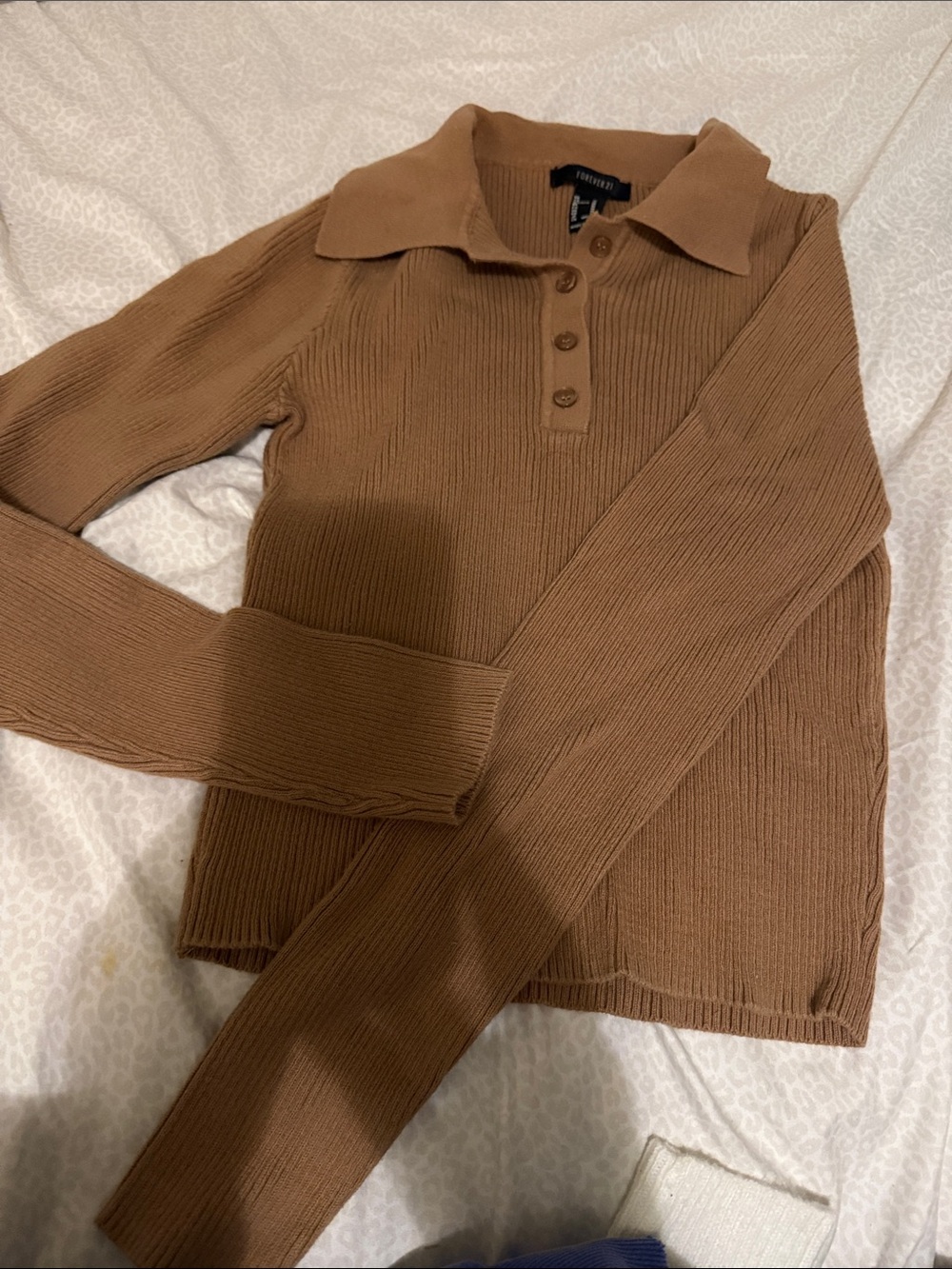 Forever 21 Ribbed Polo Button Knit Sweater in Brown
